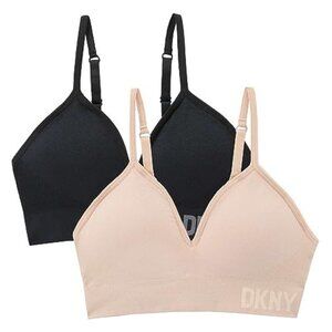 DKNY Medium Seamless Bra All Day Stretch Adjustable T-shirt  2-Pack Black Sand